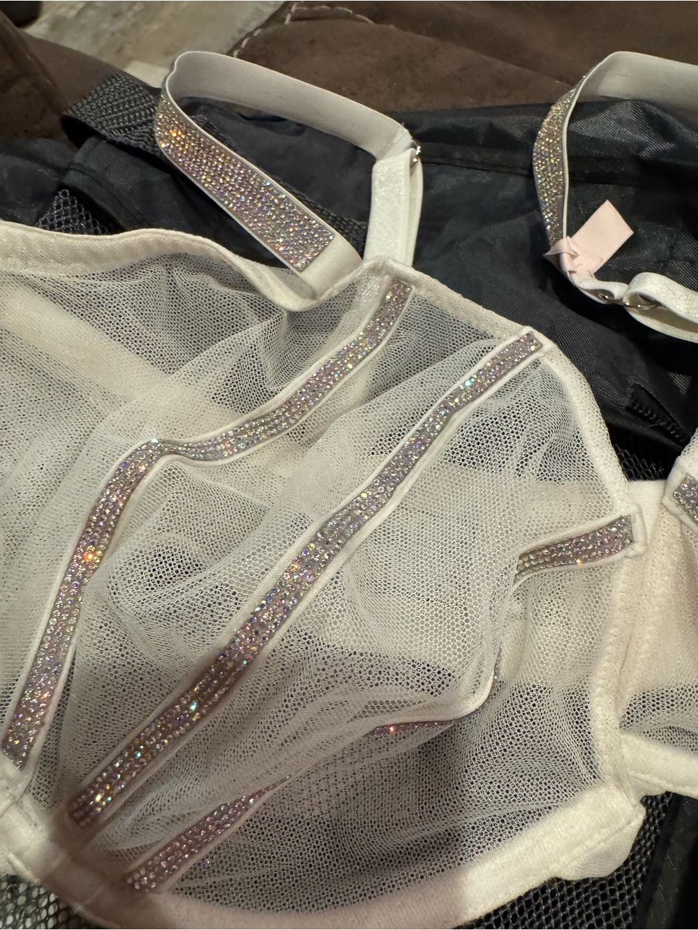 Victoria's Secret Ivory Mesh Bra Top with Sparkle Trim